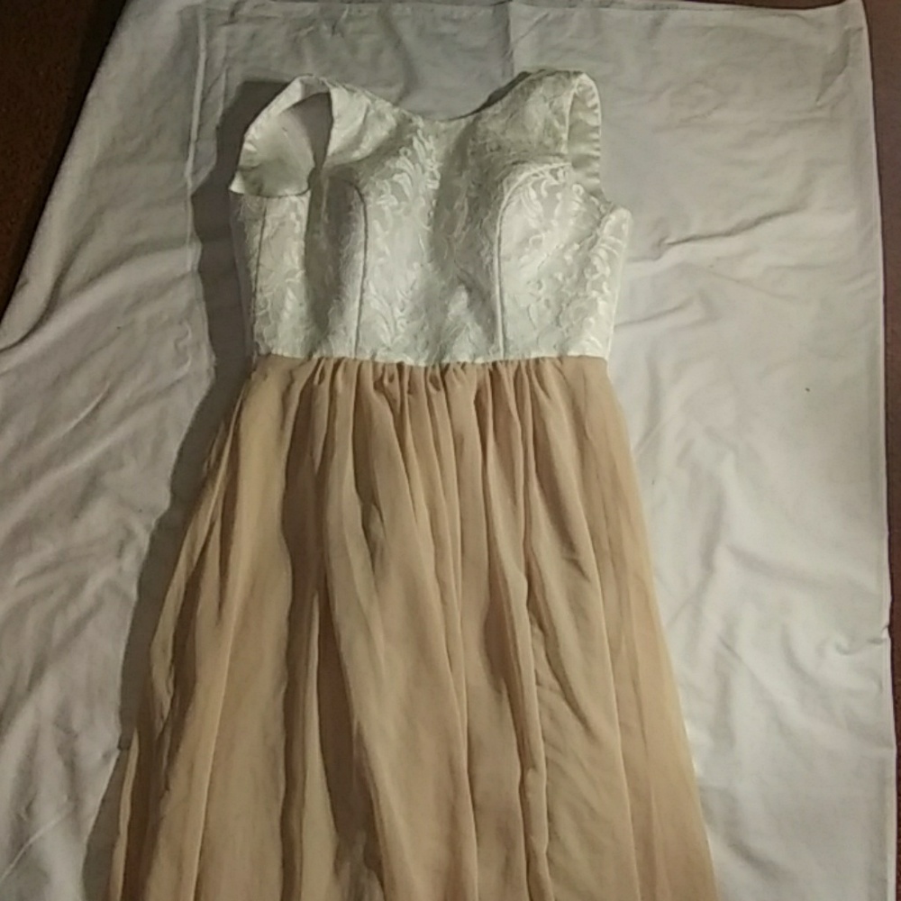 Lace Top Formal Dress With Beige Bottom